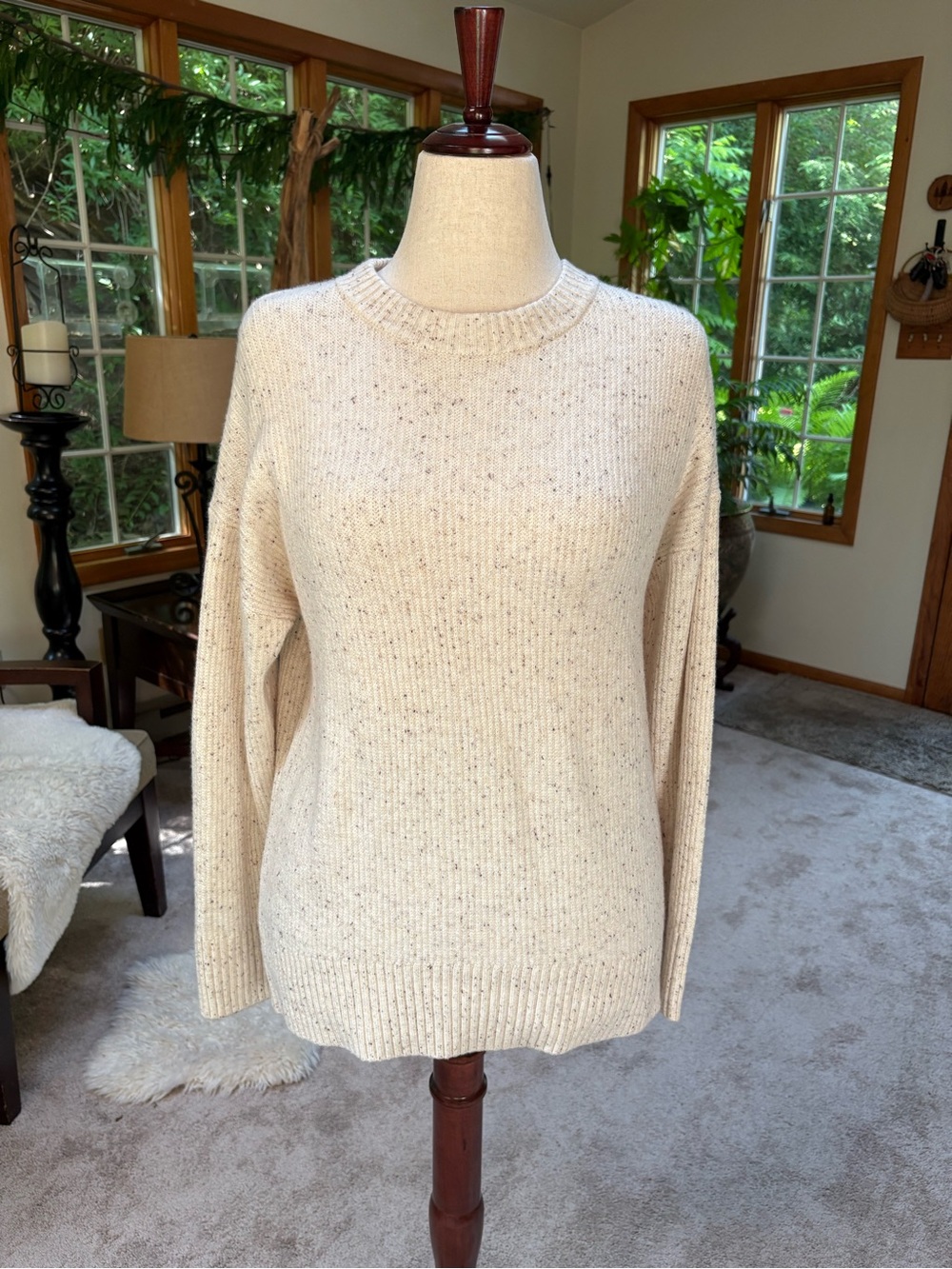 NWOT Old Navy Women’s SoSoft Cream Speckled Crewneck Tunic Sweater